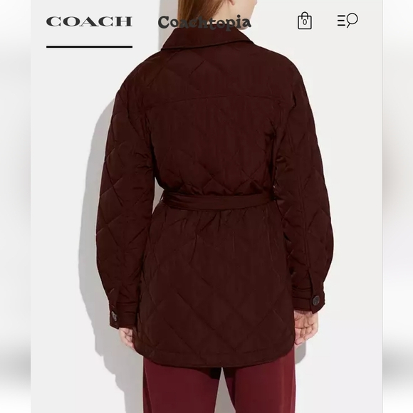 Nwt‎ coach maroon quilted shacket jacket with belt size extra small - Picture 2 of 4